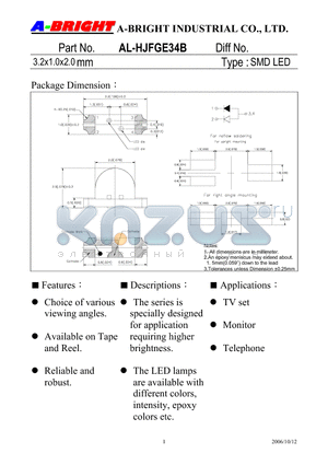 AL-HJFGE34B datasheet - 3.2x1.0x2.0 mm SMD LED