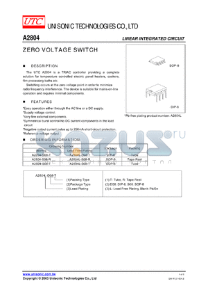 A2804 datasheet - ZERO VOLTAGE SWITCH