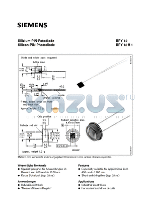 BPY12 datasheet - Silicon-PIN-Photodiode