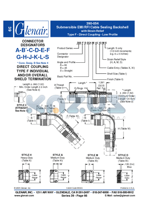 390FS054M28 datasheet - Submersible EMI/RFI Cable Sealing Backshell with Strain Relief