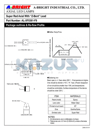 AL-XF0361-F9 datasheet - Super Red Axial With Z-Bent Lead AXIAL LED LAMPS