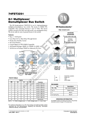 74FST3251DR2 datasheet - 8:1 Multiplexer/ Demultiplexer Bus Switch