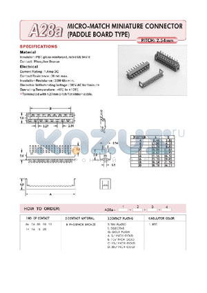 A28A04BT1 datasheet - MICRO-MATCH MINIATURE CONNECTOR (PADDLE BOARD TYPE)