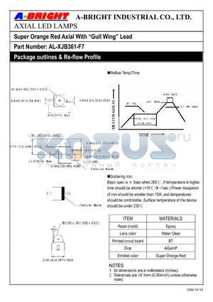 AL-XJB361-F7 datasheet - Super Orange Red Axial With Gull Wing Lead AXIAL LED LAMPS