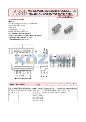 A28B datasheet - MICRO-MATCH MINIATURE CONNECTOR (FEMALE ON BOARD TOP ENTRY TYPE)