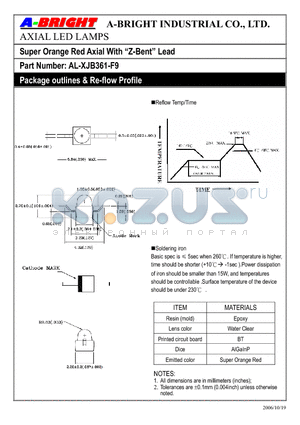 AL-XJB361-F9 datasheet - Super Orange Red Axial With Z-Bent Lead AXIAL LED LAMPS