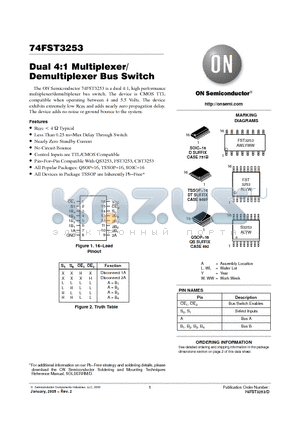 74FST3253QS datasheet - Dual 4:1 Multiplexer/ Demultiplexer Bus Switch