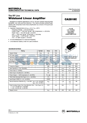 CA2818C datasheet - 18.5 dB 0.35-400 MHz 1000 mWATT WIDEBAND LINEAR AMPLIFIER