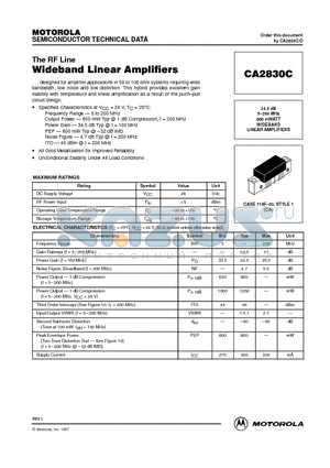 CA2830 datasheet - 34.5 dB 5-200 MHz 800 mWATT WIDEBAND LINEAR AMPLIFIERS
