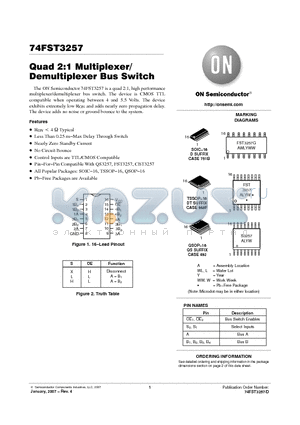 74FST3257DTR2G datasheet - Quad 2:1 Multiplexer/Demultiplexer Bus Switch