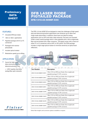 DFB-1310-4L-50SMF-SCUPC datasheet - DFB LASER DIODE PIGTAILED PACKAGE