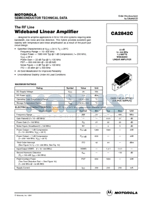 CA2842C datasheet - 22 dB 10-400 MHz 1.2 WATTS WIDEBAND LINEAR AMPLIFIER