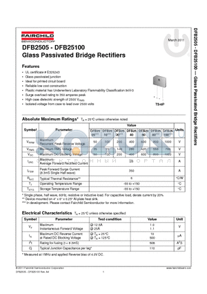 DFB2520 datasheet - Glass Passivated Bridge Rectifiers