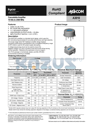 CA3010 datasheet - Cascadable Amplifier 10 to 2500 MHz