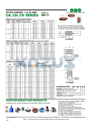 CA3-100-KBQ datasheet - FILTER CHOKES, 1 to 25 AMP