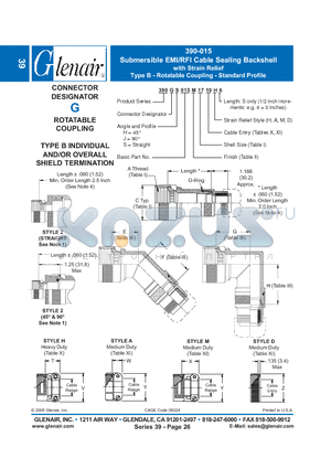 390GH015M16 datasheet - Submersible EMI/RFI Cable Sealing Backshell with Strain Relief