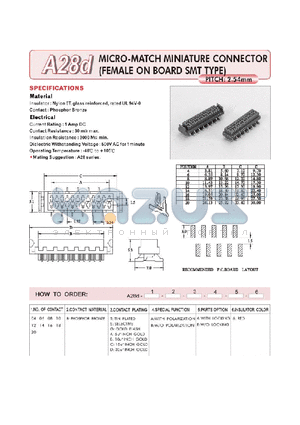 A28D04BGBB6 datasheet - MICRO-MATCH MINIATURE CONNECTOR (FEMALE ON BOARD SMT TYPE)