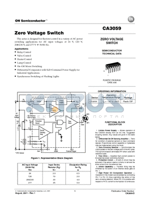 CA3059 datasheet - ZERO VOLTAGE SWITCH