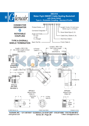 390GJ014M22 datasheet - Water-Tight EMI/RFI Cable Sealing Backshell with Strain Relief