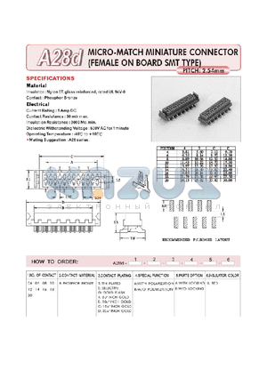 A28D06BGAA6 datasheet - MICRO-MATCH MINIATURE CONNECTOR (FEMALE ON BOARD SMT TYPE)