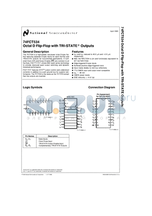 74FTC534PCX datasheet - Octal D Flip-Flop with TRI-STATE Outputs