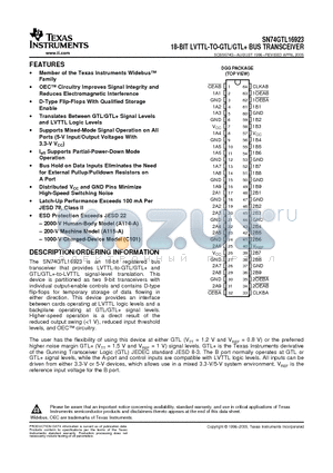 74GTL16923DGGRE4 datasheet - 18-BIT LVTTL-TO-GTL/GTL BUS TRANSCEIVER