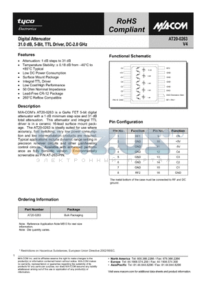 AT20-0263 datasheet - Digital Attenuator 31.0dB, 5-Bit, TTL Driver, DC-2.0 GHz