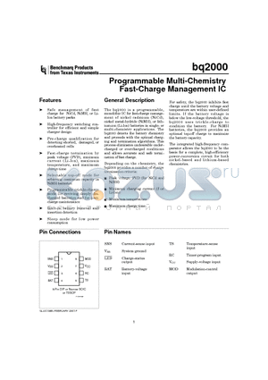 BQ2000PN-B5 datasheet - Programmable Multi-Chemistry Fast-Charge Management IC