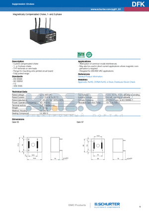 DFK-40 datasheet - Magnetically Compensated Choke, 1- and 3-phase