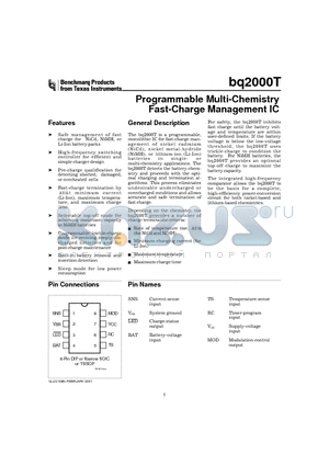 BQ2000TPN-B5 datasheet - Programmable Multi-Chemistry Fast-Charge Management IC