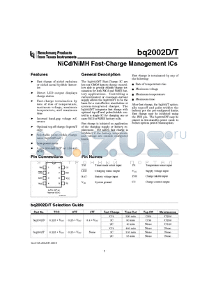 BQ2002DSN datasheet - NiCd/NiMH Fast-Charge Management ICs