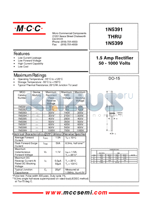 1N5391 datasheet - 1.5 Amp Rectifier 50 - 1000 Volts