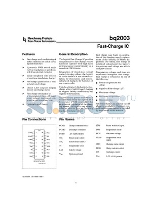 BQ2003S datasheet - Fast-Charge IC