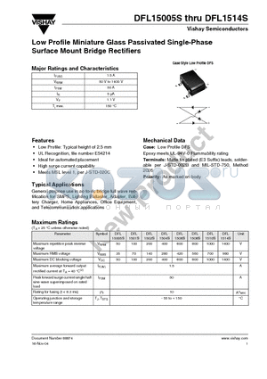 DFL1501S datasheet - Low Profile Miniature Glass Passivated Single-Phase Surface Mount Bridge Rectifiers
