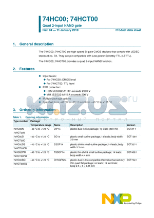 74HC00BQ datasheet - Quad 2-input NAND gate