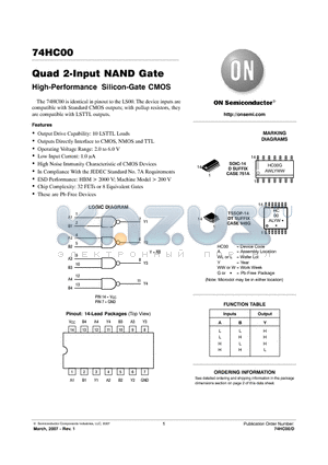 74HC00DTR2G datasheet - Quad 2-Input NAND Gate High-Performance Silicon-Gate CMOS