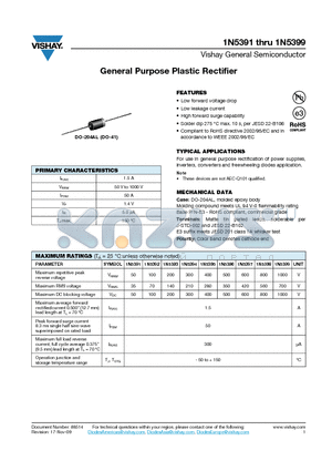 1N5391 datasheet - General Purpose Plastic Rectifier