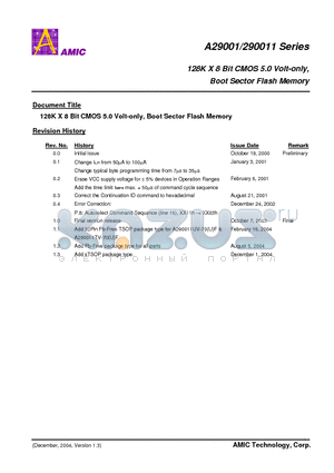 A290011U-90 datasheet - 128K X 8 Bit CMOS 5.0 Volt-only, Boot Sector Flash Memory