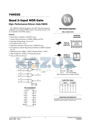 74HC02DR2G datasheet - Quad 2−Input NOR Gate High−Performance Silicon−Gate CMOS