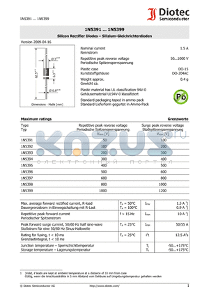 1N5391 datasheet - Silicon Rectifier Diodes  Silizium-Gleichrichterdioden
