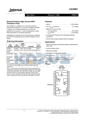 CA3083M96 datasheet - General Purpose High Current NPN Transistor Array