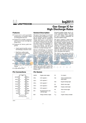 BQ2011SN-D118TR datasheet - Gas Gauge IC for High Discharge Rates