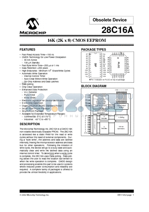 28C16AI/P datasheet - 16K (2K x 8) CMOS EEPROM