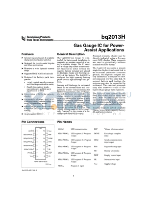BQ2013HSN datasheet - Gas Gauge IC for Power- Assist Applications