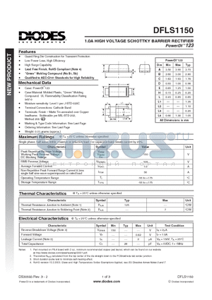 DFLS1150-7 datasheet - 1.0A HIGH VOLTAGE SCHOTTKY BARRIER RECTIFIER