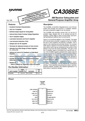 CA3088E datasheet - AM Receiver Subsystem and General-Purpose Amplifier Array
