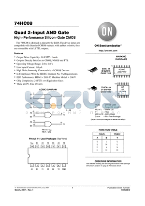 74HC08DR2G datasheet - Quad 2−Input AND Gate High−Performance Silicon−Gate CMOS