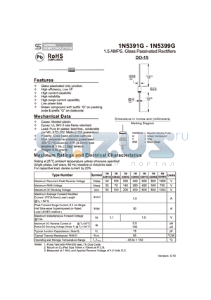 1N5391G datasheet - 1.5 AMPS. Glass Passivated Rectifiers