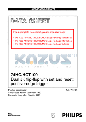 74HC109D datasheet - Dual JK flip-flop with set and reset; positive-edge trigger