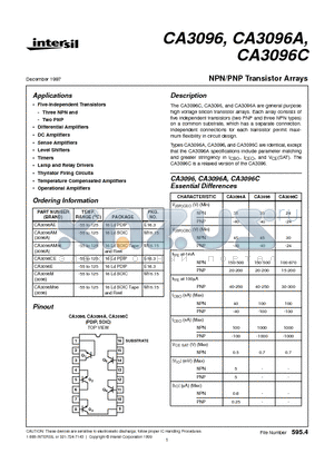 CA3096 datasheet - NPN/PNP Transistor Arrays